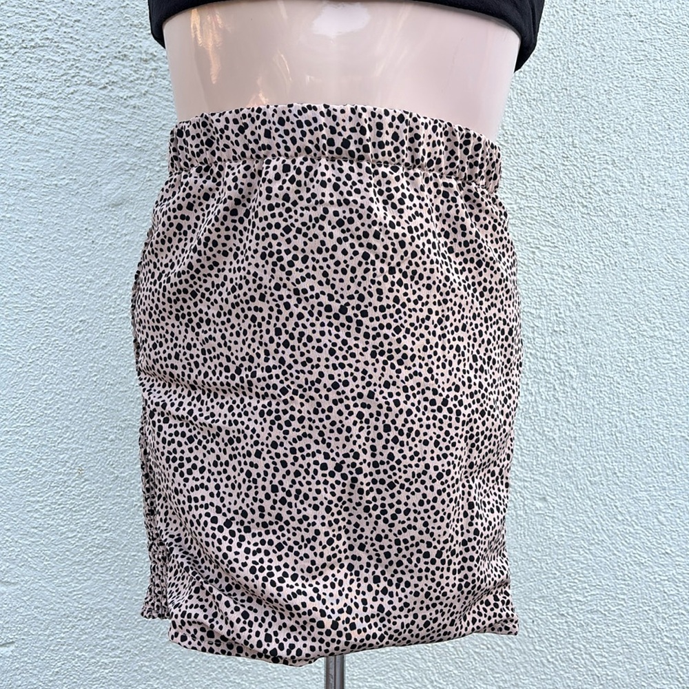 O.Vianca Leopard Cheetah Print Smocked Ruffle Mini Skirt S